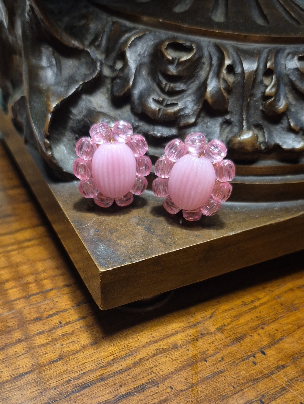West Germany Pink Lucite Acrylic Clip On Earrings